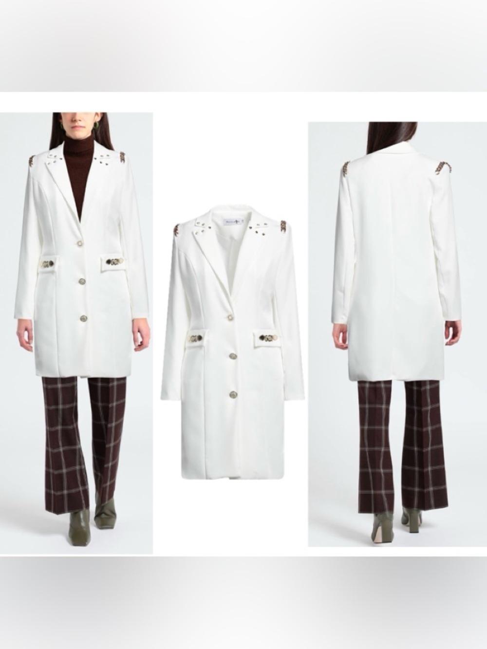 Marci by Gil Santucci white military style tailored  blazer coat chain stud M